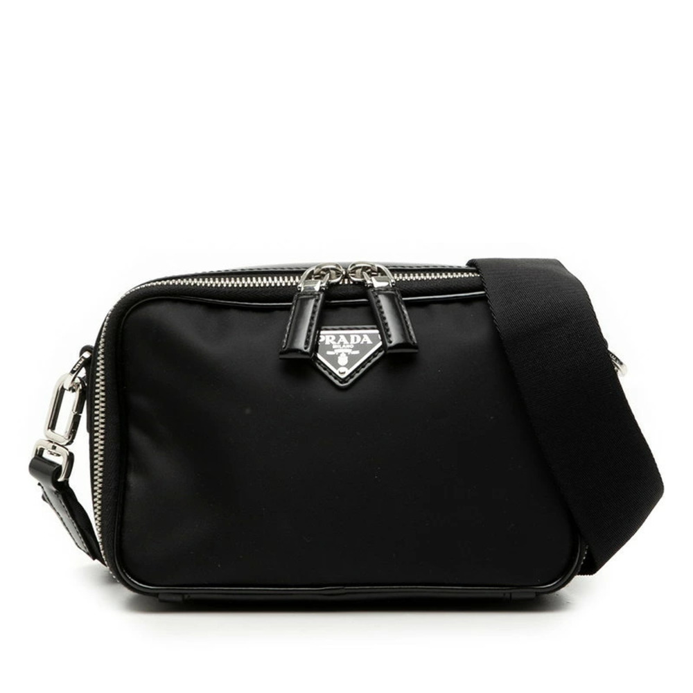 Prada Triangle RE Shoulder Bag Black Patent Vernis Leather